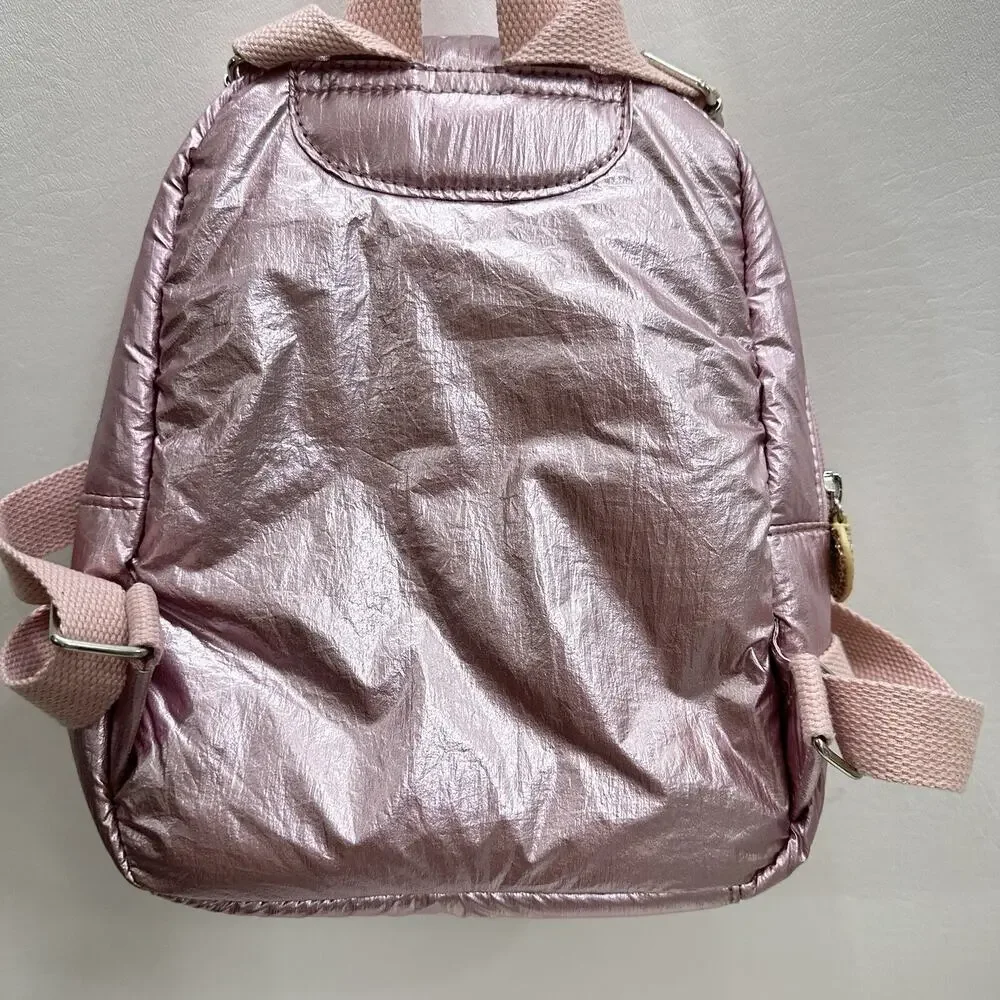 More Than Magic Backpack Kids Pale Pink Iridescent Metallic Heart Pocket Straps